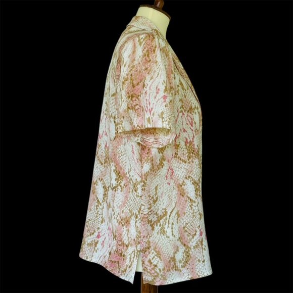 Alfred Dunner Snakeskin Pattern Button Up Top Sz 12 Rose Beige Office Mature - Picture 3 of 6